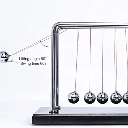 Vista 4 de Bolas de equilibrio de cuna de Newtons de 5 cuentas grandes, artilugio de ciencia y física, decoración de escritorio, péndulo de equilibrio