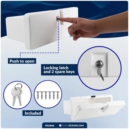 Vista 4 de Five Oceans Boat Glove Box, Lockable with 2 Keys, High-Impact and UV-Resistant White ABS Palstic