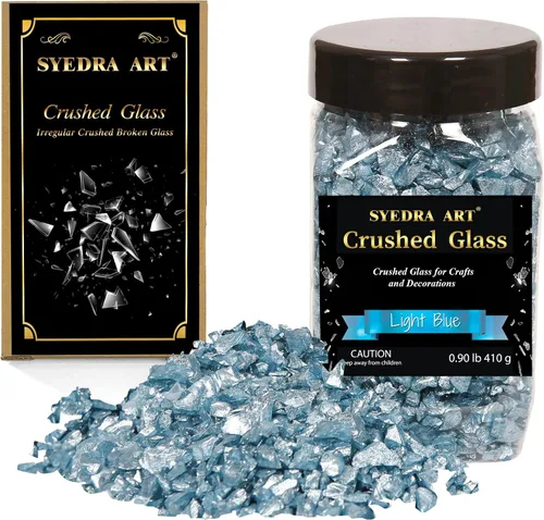 Vista 11 de Syedra - Vidrio triturado para manualidades, chips de alto brillo triturado con purpurina, piezas de vidrio roto, 0.118-0.236 in, 410G (negro)