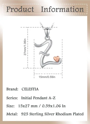 Vista 6 de CELESTIA Collares con iniciales de plata de ley 925, 26 letras con corazón de oro rosa, cadena de 18 pulgadas