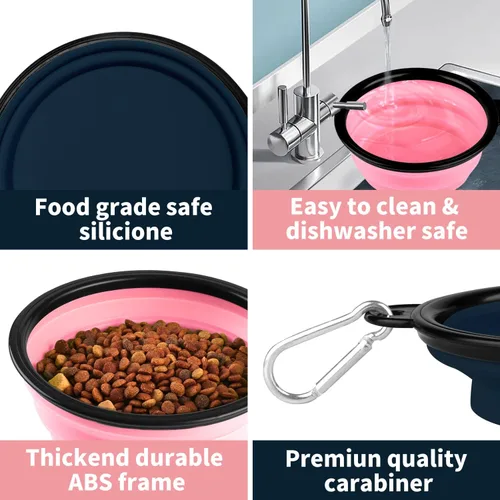 Vista 11 de COOYOO Cuenco plegable para perros, paquete de 2 cuencos plegables para agua para perros y gatos, plato portátil para alimentación de mascotas