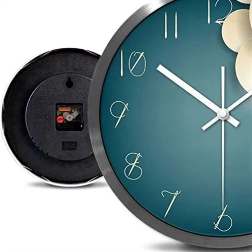Vista 3 de Reloj de pared para decoración de dormitorio, reloj de pared moderno, marco de metal, cubierta de vidrio, número sin tictac, funciona