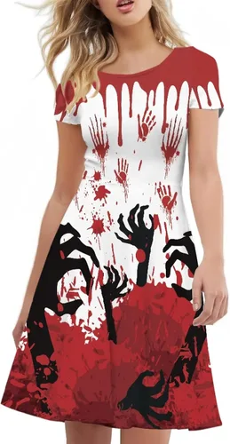 Vista 3 de Youngerbaby Cool Maid - Vestido de Halloween para mujer, vestido midi de verano, vestido casual con vuelo, para festivales