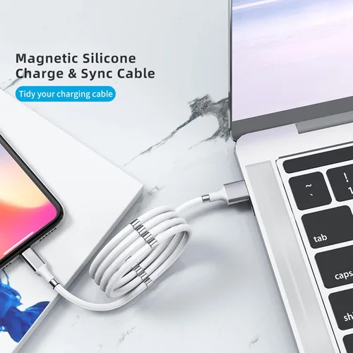 Vista 5 de Cable de carga magnético, (3 pies) de carga súper organizada de absorción magnética Nano cable de datos para Galaxy S21/S20 Ultra S10 S10E S9 Note