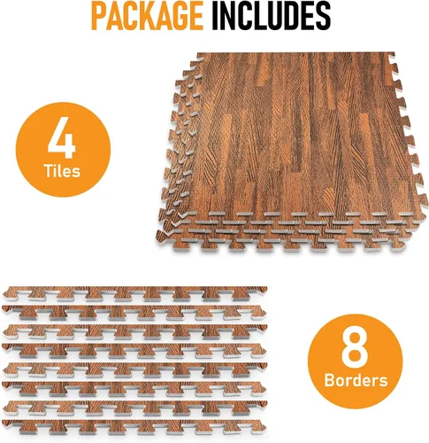 Vista 7 de HomeCube USA - Baldosas de espuma entrelazadas con veta de madera de 3/8 pulgadas de grosor para hogar, oficina, espacio de equipos