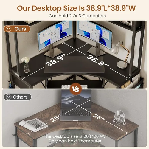 Vista 6 de SEDETA Escritorio esquinero, 39 pulgadas de ancho x 62 pulgadas de alto, escritorio de oficina pequeño con gabinete y luces LED, escritorio Negro