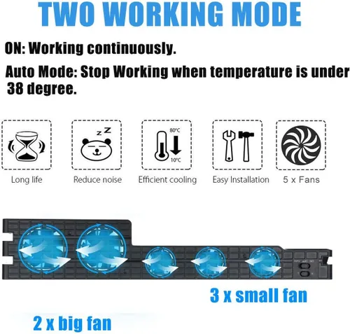Vista 2 de Linkstyle Cooling Fan for PS4 PRO, USB External Cooler 5 Fan Turbo Temperature Control Compatible with Sony Playstation Pro Gaming Console