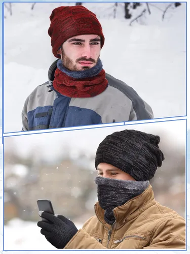Vista 6 de 12 Pcs Winter Hat Scarf Gloves Set Winter Slouchy Skull Cap Knit Hats Winter Touch Screen Gloves Neck Warmer