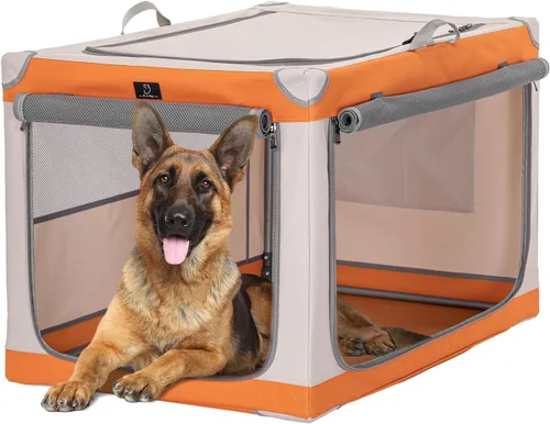 Vista 10 de Jaula suave de 36 pulgadas para perros grandes, perrera de viaje portátil con cremalleras bloqueables, base impermeable, funda lavable, marco