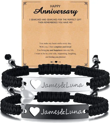 Vista 9 de XUANPAI Pulseras a juego para parejas mujeres y hombres, pulseras largas para él y ella, de relación, de aniversario, Navidad, regalos de cumpleaños
