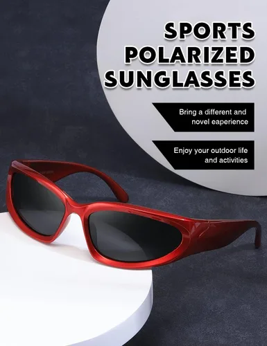 Vista 6 de MASDUN Gafas de sol polarizadas envolventes de moda vintage para hombres y mujeres, gafas de sol futuristas para deportes al aire libre UV400