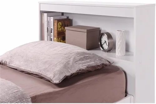 Vista 8 de Pemberly Row Cama de almacenamiento tamaño individual con cabecera de estantería, madera duradera, acabado blanco, 3 cajones, deslizadores