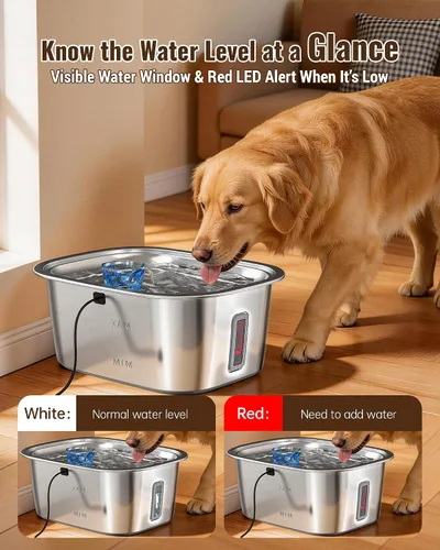 Vista 4 de PETNF Fuente de agua de acero inoxidable de 3 galones para perros grandes, dispensador de tazón de agua para perros con 2 filtros, ventana de agua