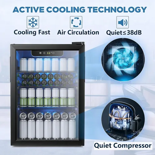 Vista 3 de Electactic Refrigerador de bebidas para 95 latas, mini refrigerador de 26 botellas, refrigerador de bebidas de 2.7 pies cúbicos, control de Negro