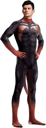Vista 20 de Disfraz de animal para hombre con estampado de cola grande, overol peludo de elastano para cosplay, fiesta de Halloween