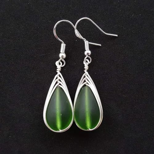 Vista 54 de Yinahawaii Handmade Sea Glass Earrings, Hawaiian Jewelry, Wire Braided Earrings Teardrop Earrings, Beach Jewelry Sea Glass Jewelry For Women Cobalt