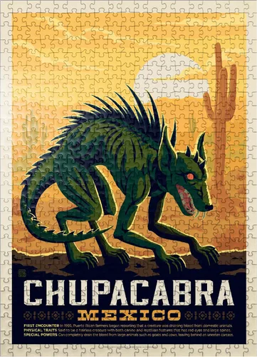 Vista 8 de MyPuzzle Mythical Creatures: Chupacabra, póster vintage, rompecabezas de 100 piezas para adultos