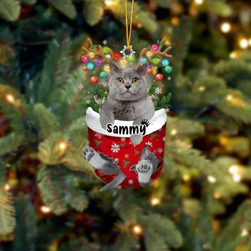 Vista 41 de Adorno personalizado de gato de rizo americano, adorno personalizado con nombre de mascota, colgante acrílico plano impreso en 2D, Papá Noel y gato