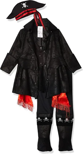 Vista 2 de Disfraz negro para niños diseño del capitán de los piratas de los siete mares, S, Multicolor