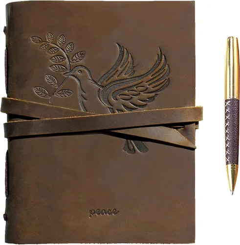 Vista 9 de Sovereign-Gear Diario encuadernado en cuero para hombres y mujeres, juego de regalo hecho a mano con diario de cuero en relieve de gato y bolígrafo
