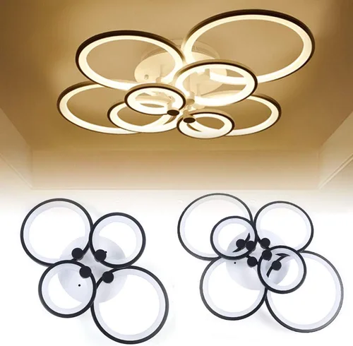 Vista 5 de Lámpara de techo moderna LED de 6 cabezales con anillo circular con control remoto, lámpara de montaje empotrado, lámpara acrílica regulable de 3
