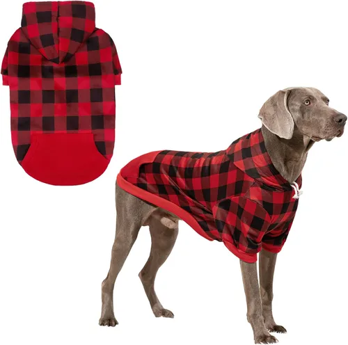 Vista 21 de KOOLTAIL Sudadera a cuadros con capucha, con gorro y bolsillo, para perros pequeños, medianos y grandes y gatos, abrigo suave y cálido para invierno