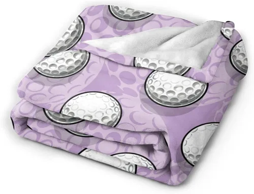 Vista 2 de Manta morada con patrón divertido de pelota de golf, ropa de cama suave, cálida y acogedora, manta de franela de vellón de felpa, regalos para niños