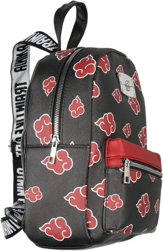 Vista 3 de Naruto Akatsuki Sasuke Red Cloud Anti Leaf Faux Saffiano - Mini mochila de piel sintética Negro - Mini mochila