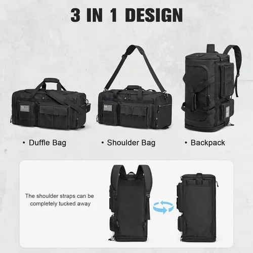 Vista 4 de G4Free Bolsa de lona 3 en 1 para viajes, mochila grande de gimnasio para hombres y mujeres con compartimento para zapatos y bolsillo para ropa