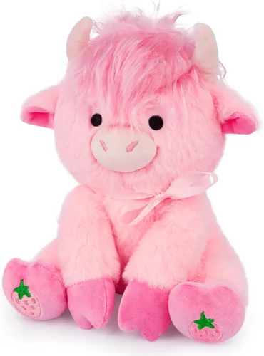 Vista 9 de Highland Cow - Animal de peluche esponjoso de 8 pulgadas con pelo elegante, juguete suave de peluche Kawaii abrazable de vaca para niños, niños