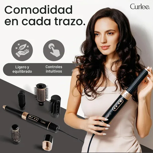 Vista 5 de Cepillo secador de pelo 6 en 1, cepillo moldeador de aire caliente de 1200 W con caja de cuero, cepillo voluminizador para secador, rizador
