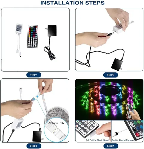Vista 4 de DAYBETTER Tira de luces LED de 16.4 pies que cambian de color impermeable con control remoto