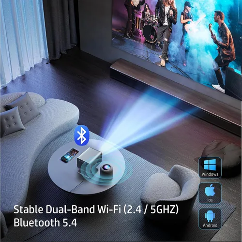 Vista 8 de HP Proyector FHD portátil MC475, aplicación oficial de Netflix, WiFi, Bluetooth, lente de corto alcance, soporte 4K, enfoque automático y Keystone