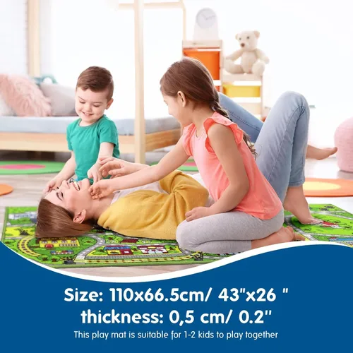 Vista 2 de Booooom Jackson Alfombra Infantil de Tren y Ciudad - Antideslizante, Lavable, Pista de Carreras de Coches para Niños y Niñas