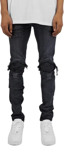 Vista 2 de Jeans ajustados y rasgados para hombre, pantalones de mezclilla elásticos ajustados con parches en las rodillas