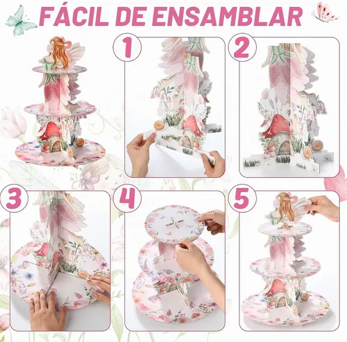 Vista 5 de Honeydak Decoración de soporte para cupcakes de fiesta de hadas de 3 Hada Ángel