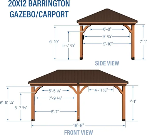 Vista 3 de Backyard Discovery Barrington - Pabellón Gazebo de madera de cedro para exteriores de 20' x 12' con techo rígido de acero galvanizado tipo cadera