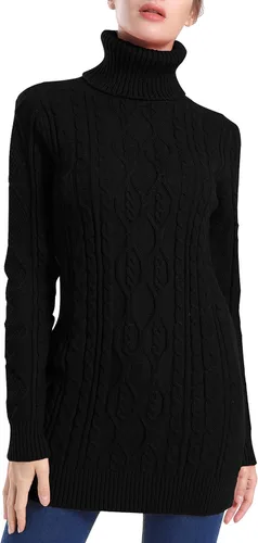 Vista 5 de PrettyGuide - Suéter largo de cuello alto de punto trenzado para mujer