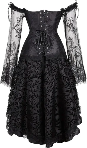 Vista 3 de Corsés para mujer, conjunto de vestido de corsé renacentista, disfraces de Halloween