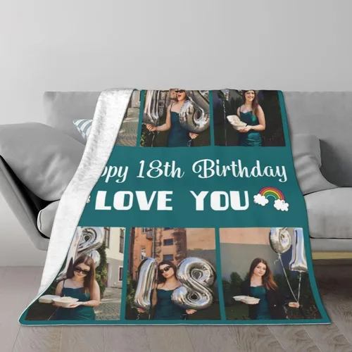 Vista 2 de Mantas personalizadas con fotos, mantas de cumpleaños personalizadas, regalos para adultos, niños, niñas, manta de collage de fotos personalizada