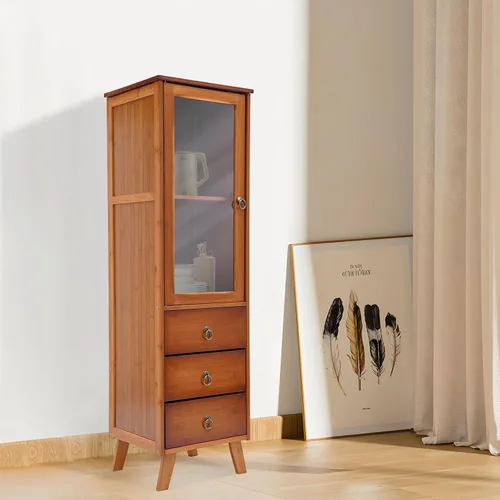 Vista 4 de Armario de almacenamiento de madera, armario con 1 puerta y 2 cajones, vitrina, organizador de almacenamiento de armario de cocina para dormitorio