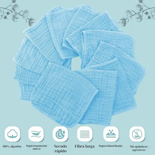 Vista 2 de Cute Castle Paquete de 24 paños de muselina para bebé, 100% algodón, ultra absorbentes, grandes, 20 x 10 pulgadas, trapos de leche súper Aguamarina
