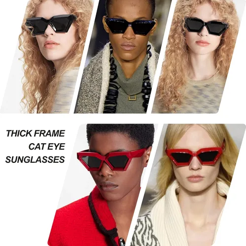 Vista 2 de Breaksun Gafas de sol de ojo de gato con montura gruesa para mujer, estilo vintage, de moda, estilo retro
