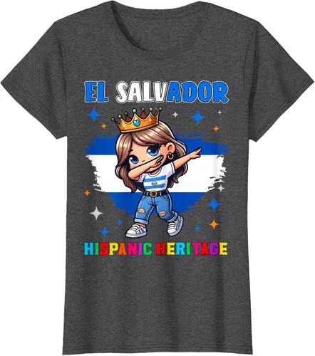 Vista 5 de Camiseta infantil El Salvador Dabbing Girl Hispanic Heritage Celebration, Negro