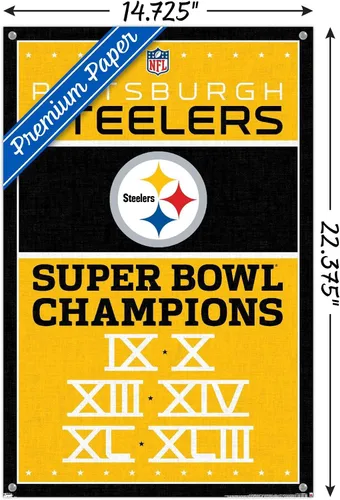 Vista 3 de Trends International NFL Pittsburgh Steelers - Póster de pared de Champions 13, 14.72 x 22.37 pulgadas, paquete de póster premium y alfiler