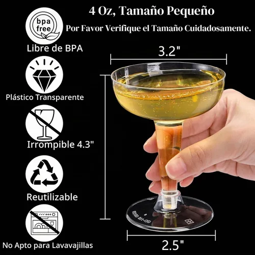 Vista 2 de Hacaroa Paquete de 75 copas de champán de plástico, copas de champán de 4 onzas, vasos de cóctel desechables para fiestas, tazas de postre