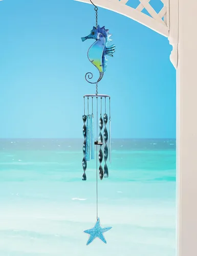 Vista 2 de Sunset Vista Design Studios Beach Collection Campanilla de viento, caballo de mar