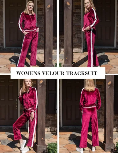 Vista 5 de Ekouaer Conjunto deportivo de terciopelo de terciopelo para mujer, 2 piezas, sudadera con cremallera y pantalones deportivos con bolsillos, tallas