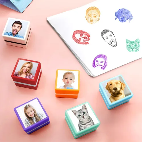 Vista 8 de Sellos personalizados autoentintados, sellos de fotos personalizados para retratos con cara y texto, suministros de oficina, negocios, sello