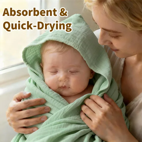 Vista 5 de Toallas de baño con capucha de muselina orgánica, paquete de 2 toallas de baño 100% algodón orgánico para bebés, bebés, niños pequeños, 32 x 32